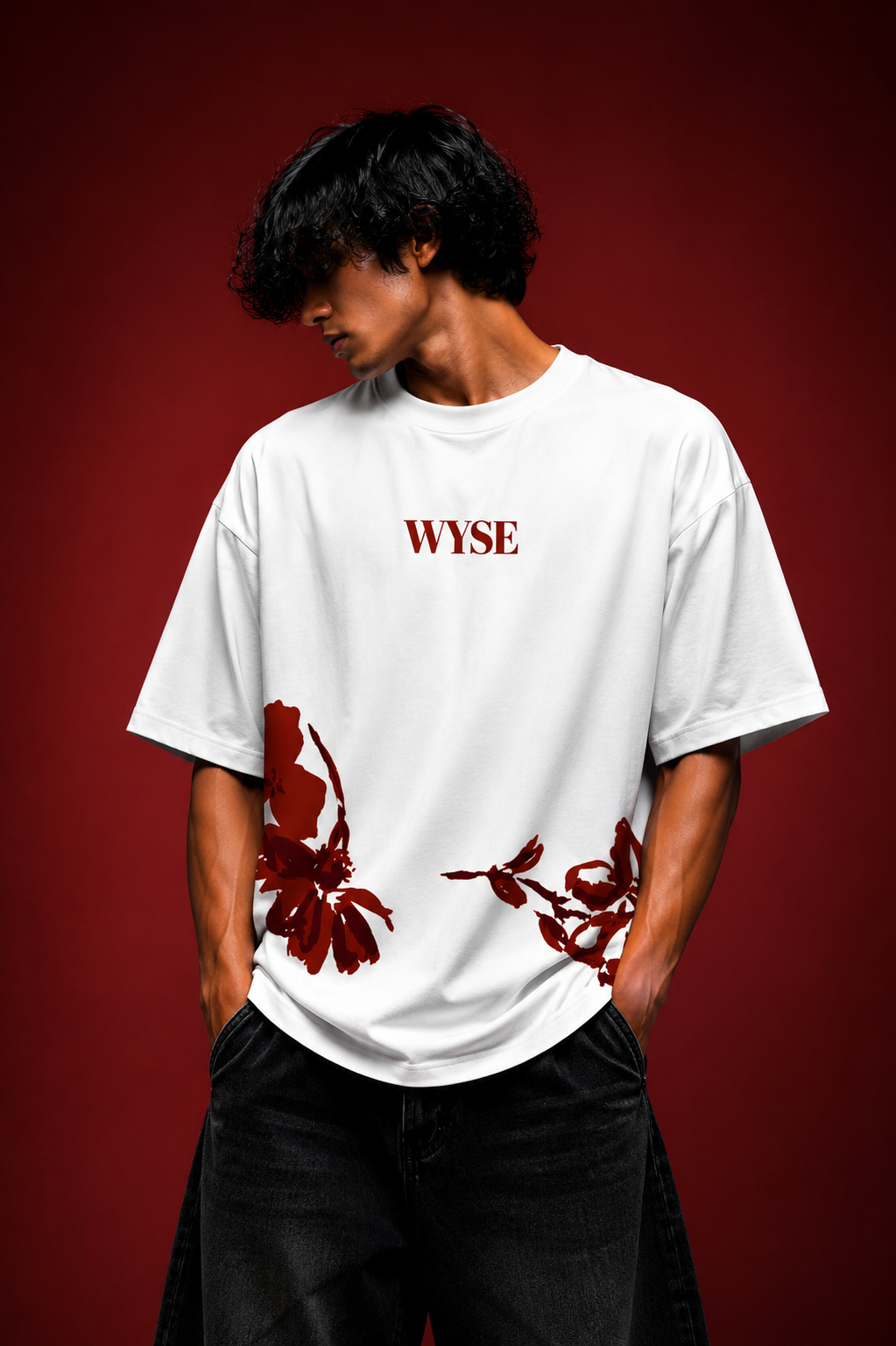 Crimson Bloom Oversized Tee