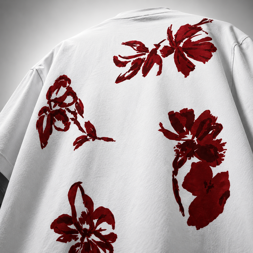 Crimson Bloom Oversized Tee